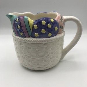 Vintage Mervyns Easter Parade Egg & Basket Weave 3D Decorative Pitcher.